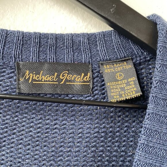 Michael Gerald Sweater Cardigan Men Blue Sz L Aztec Oversized Grunge Grandpa VTG - Picture 2 of 10